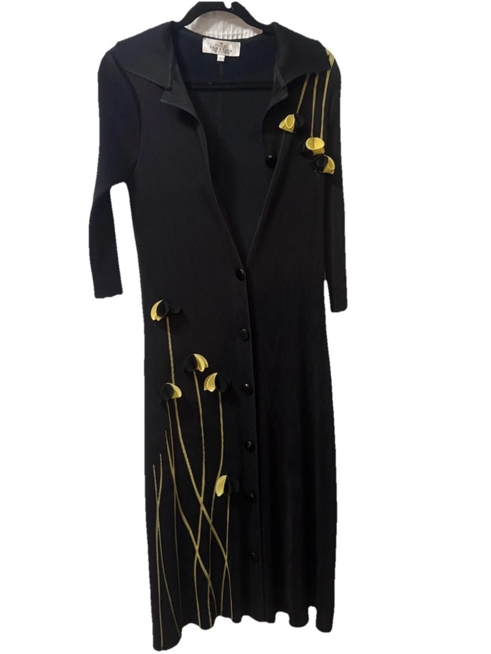 Serafina Women’s Midi Shirt Dress Black XL 3/4 Sleeve Button Front Floral